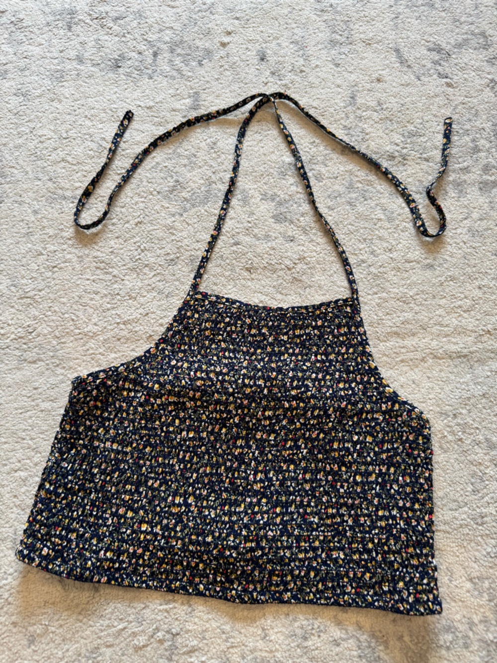 Timing Navy Floral Smocked Top with Yellow & Red Accents